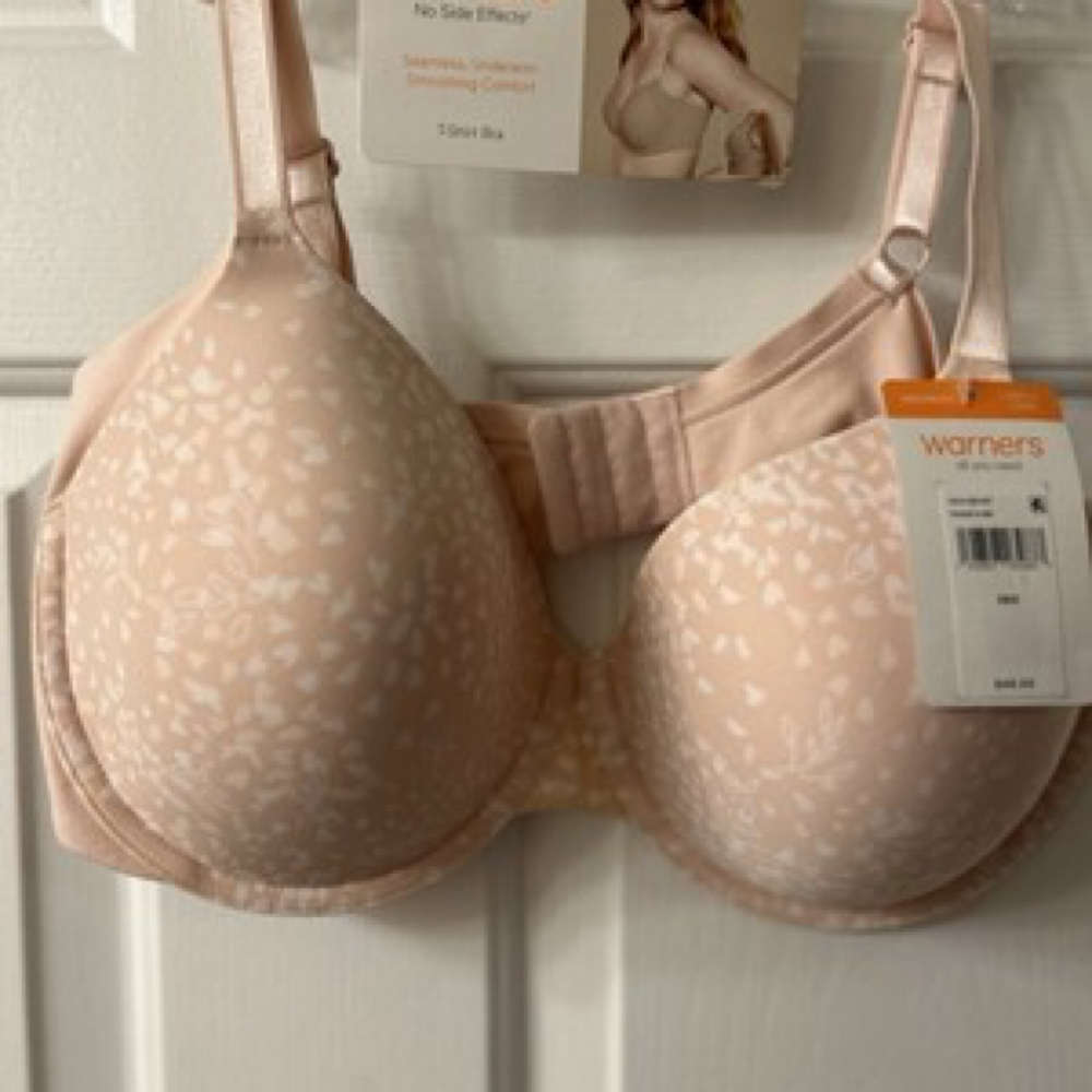 Warner's Underwire Lightly Lined T Shirt Bra Pink White Dots Size 38D